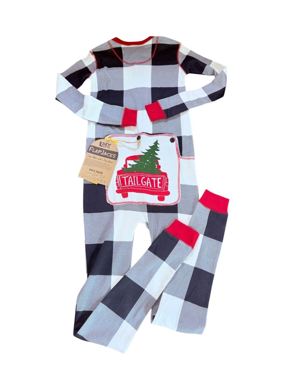 Lazy One Tailgate Kid One Piece Flapjack Pajamas Holiday Plaid Kids Size 12 NEW